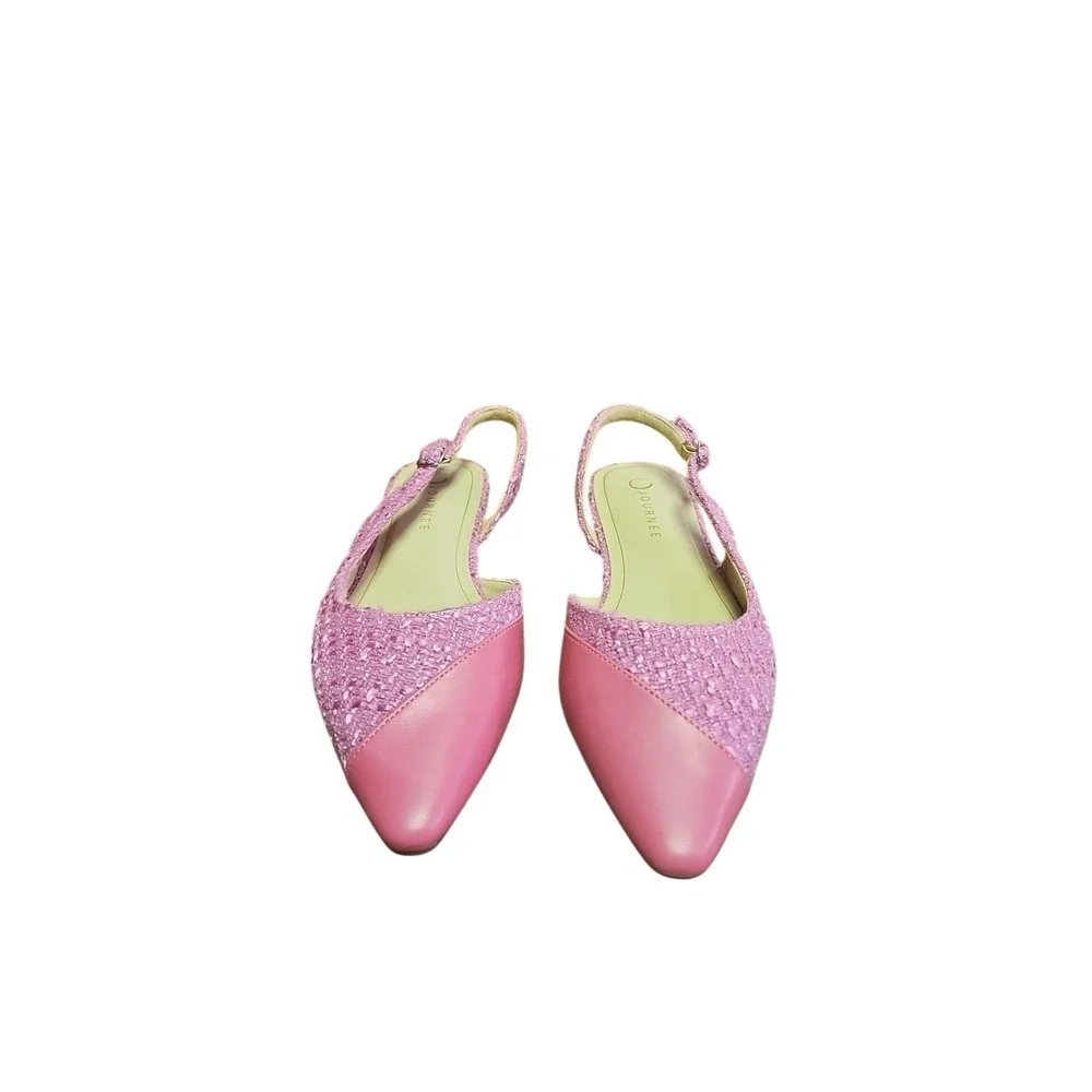 Journee Collection Daphnne Pink Tweed Mixed Media Slingback Flats Shoes 9.5 M‎
